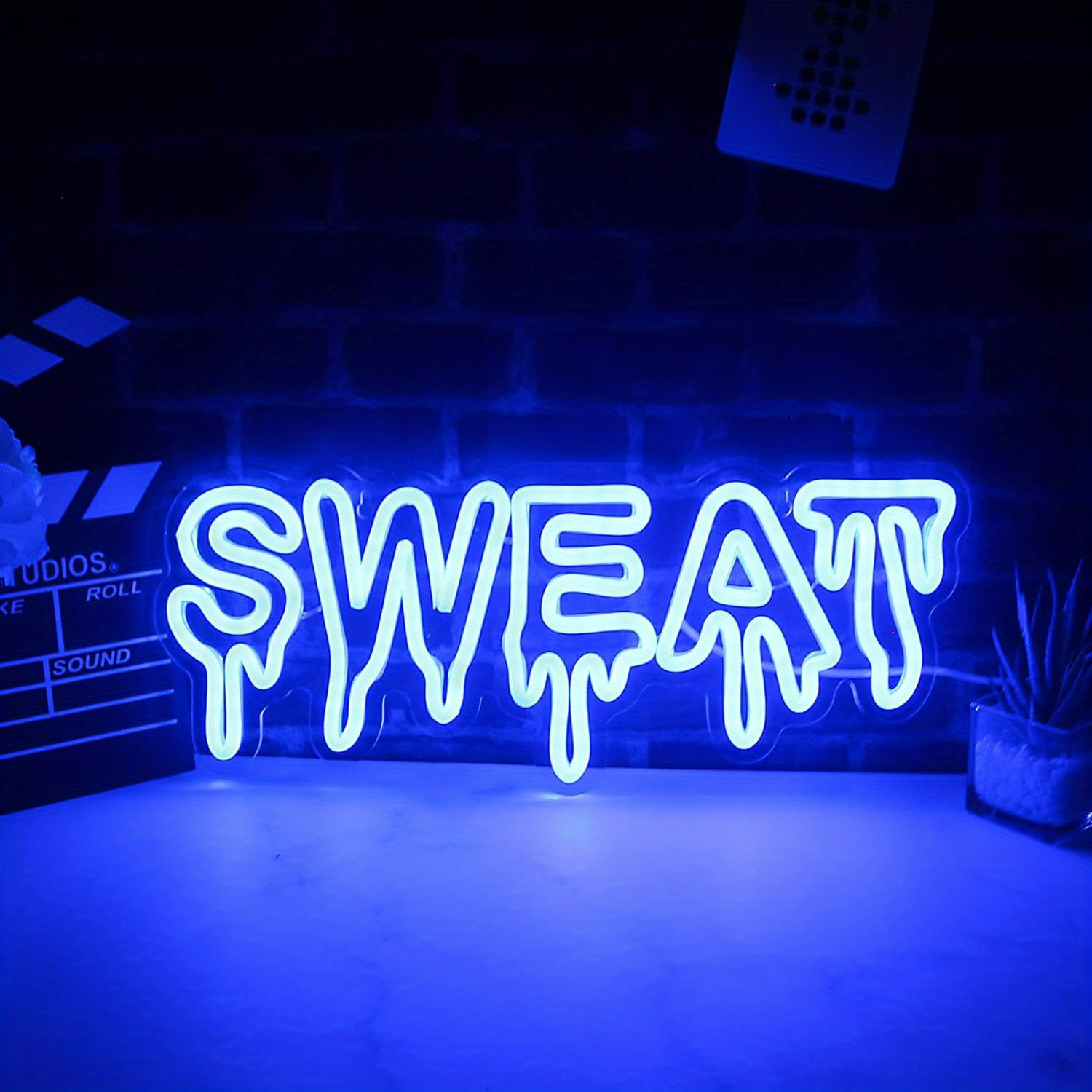 Home Gym Neon Sign - Sweat Blue LED Neon Sign Dripping