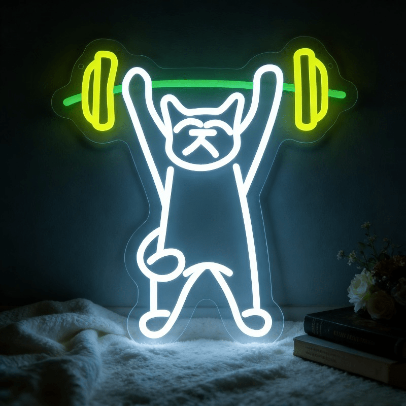 Cat Lifting Weights Neon Sign  - Home Gym Neon Sign recension och pris