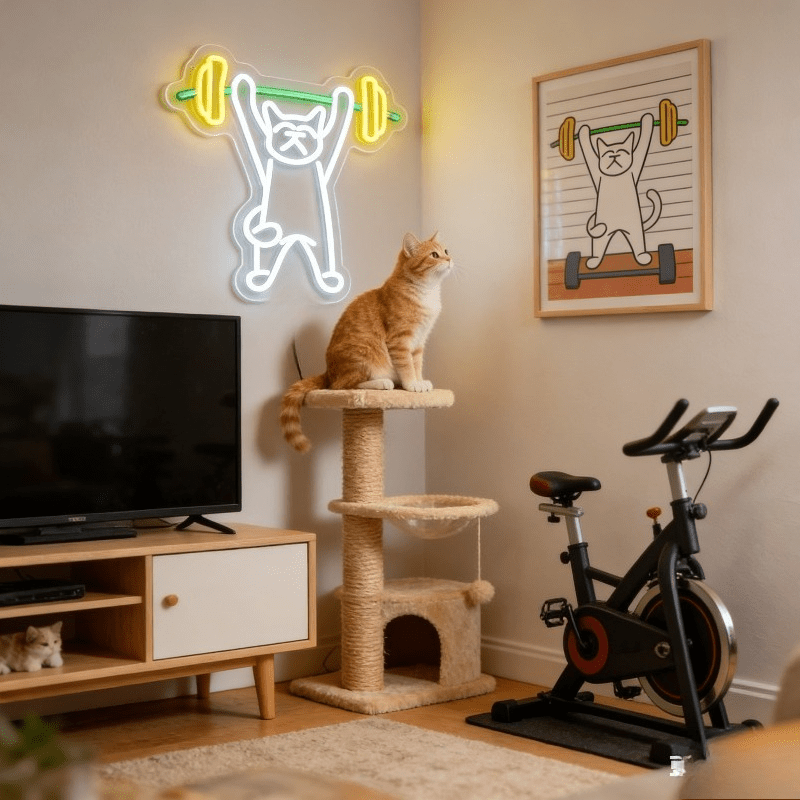 Cat Lifting Weights Neon Sign  - Home Gym Neon Sign recension och pris