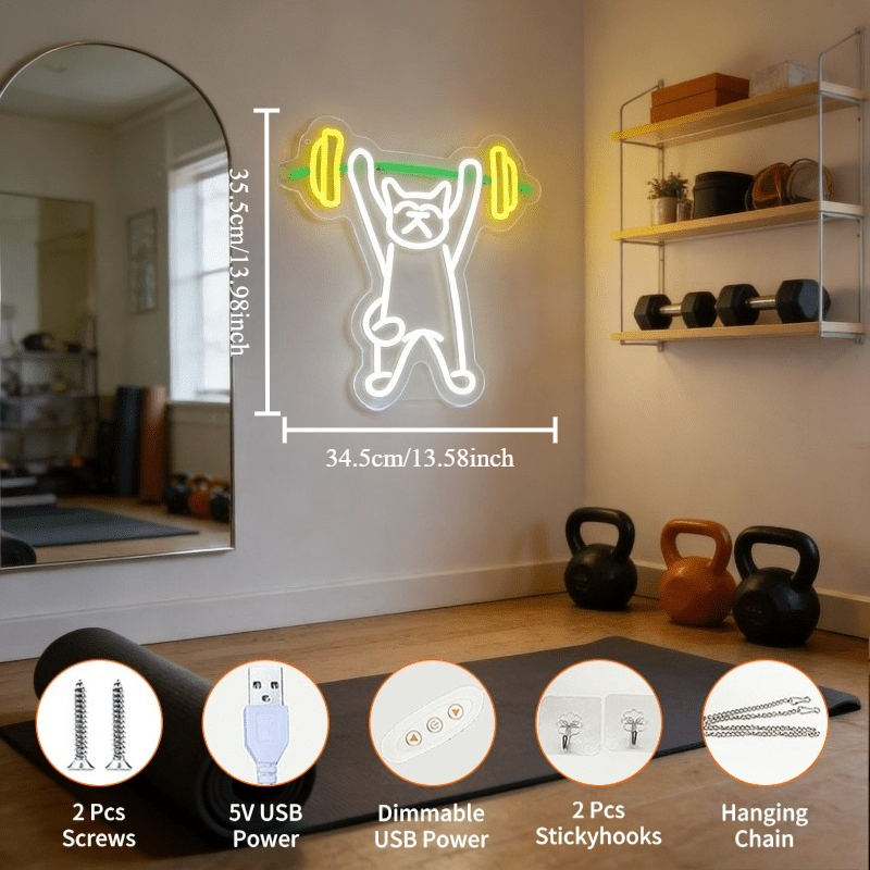 Cat Lifting Weights Neon Sign  - Home Gym Neon Sign recension och pris