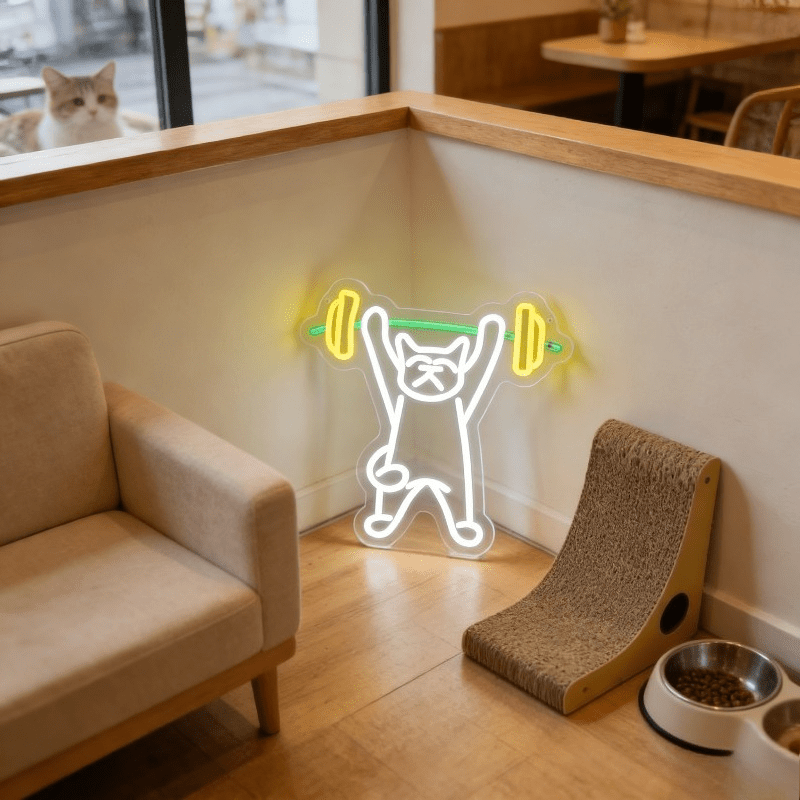 Cat Lifting Weights Neon Sign  - Home Gym Neon Sign recension och pris