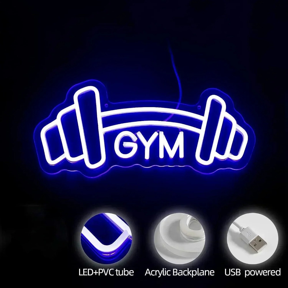 Barbell Gym Neon Sign Blue Dum - Home Gym Neon Sign recension och pris