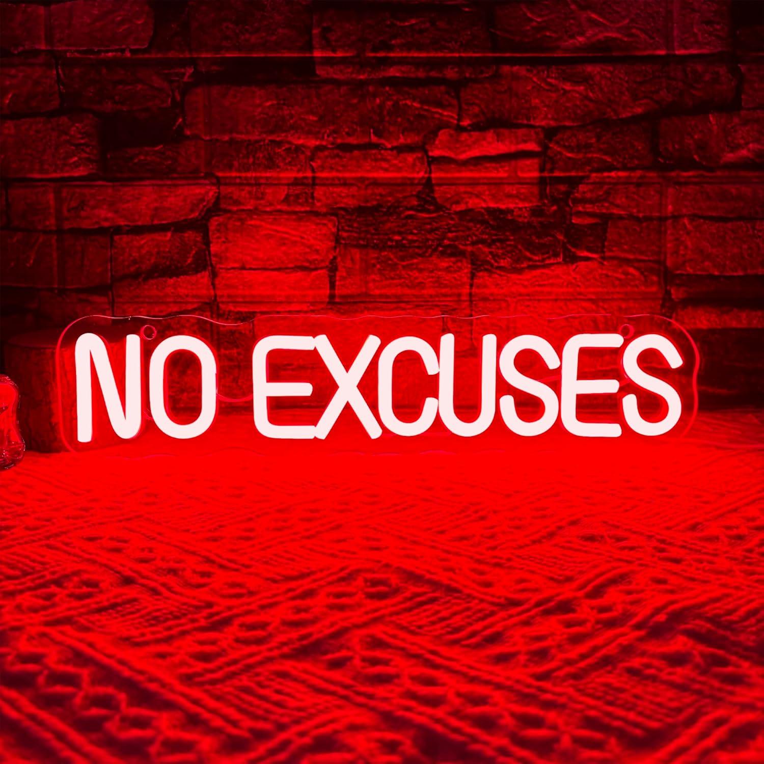 No Excuses Neon Sign USB Dimma - Home Gym Neon Sign recension och pris