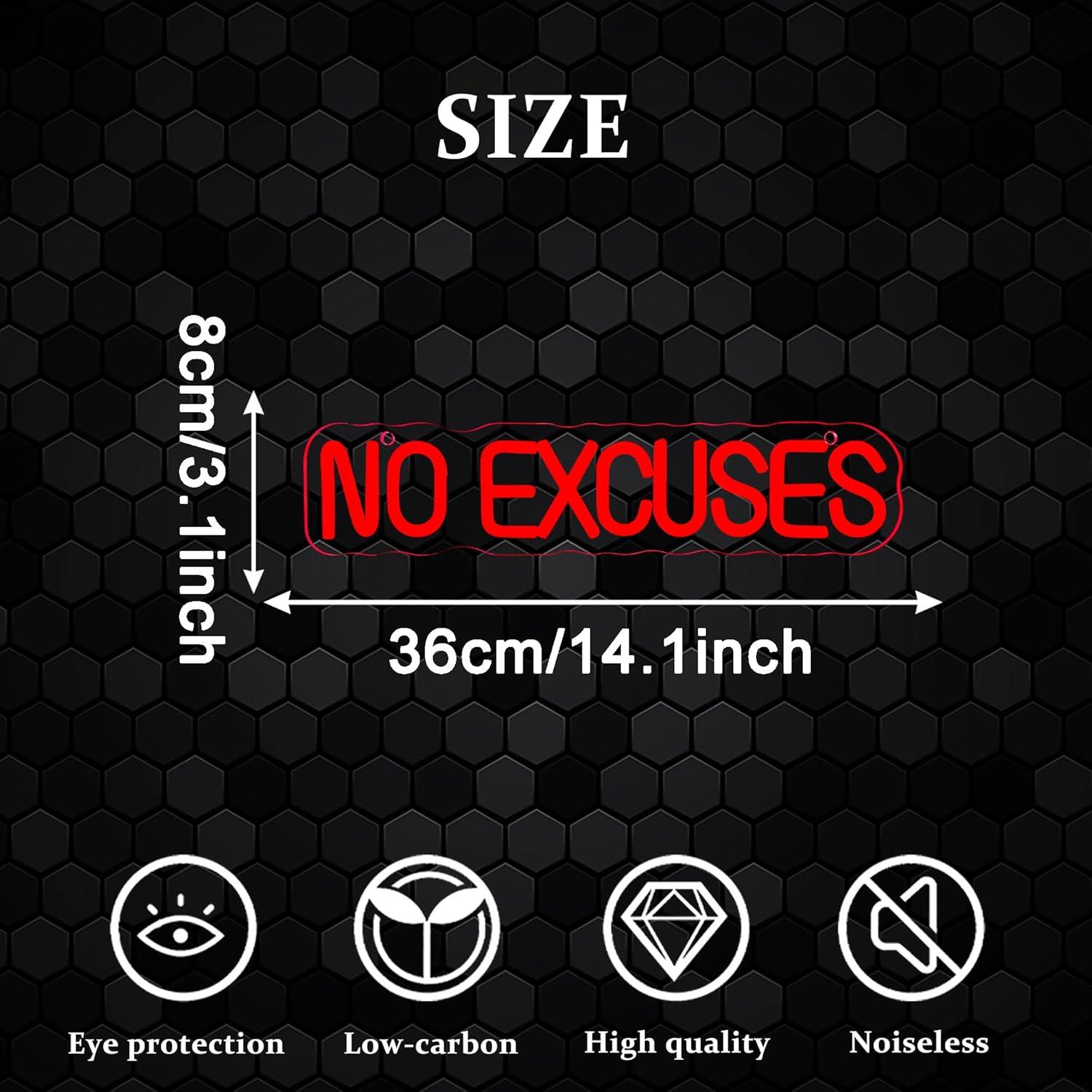 No Excuses Neon Sign USB Dimma - Home Gym Neon Sign recension och pris